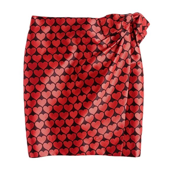J. Crew Valentine’s Red & Black Heart Faux Wrap Mini Skirt with Bow 10 M EUC - Picture 7 of 9